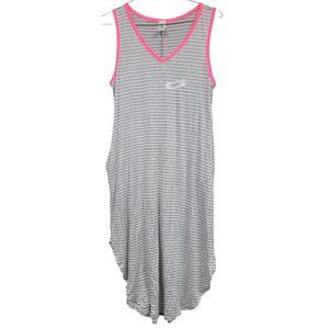 Sew in Love Soft Grey And White Striped Pink Piped Sleeveless Dress
